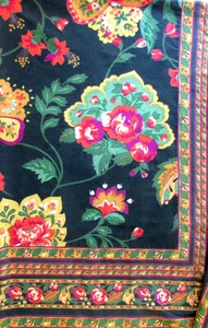 Rare Vintage Cornell Trading April Cornell Black Foral Tablecloth 91" x 106" - Picture 1 of 11