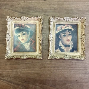 Vintage Framed Huldah "Yvonne" "Annette" Textured Print Lithograph Set of 2 - Picture 1 of 5