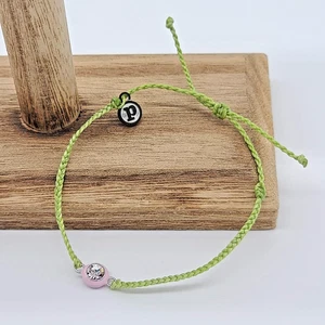 Pura Vida Lime Green Bitty Braided Bracelet – Pink Enamel & Bezel Crystal Charm - Picture 1 of 5