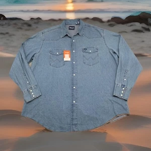 Wrangler Cowboy Cut Authentic Work Western LS Hemd Herren Gr. 2XL Denim NEU - Bild 1 von 10