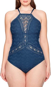TRAJE DE BAÑO BECCA ETC COLOR ÍNDIGO PLAY ENCAJE CUELLO ALTO PLUS TALLA 3X NUEVO CON ETIQUETAS BEN01 - Imagen 1 de 9