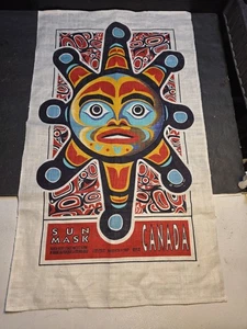 Northwest Coast Native Mask Magenta 1997 Haida Canada 1st Nations Linen Art. - Picture 1 of 7