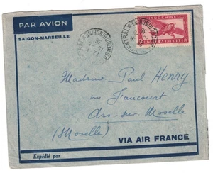 ANTIQUE 1936 VIETNAM AIRMAIL COVER VIA AIR FRANCE TO FRANCE - Picture 1 of 2