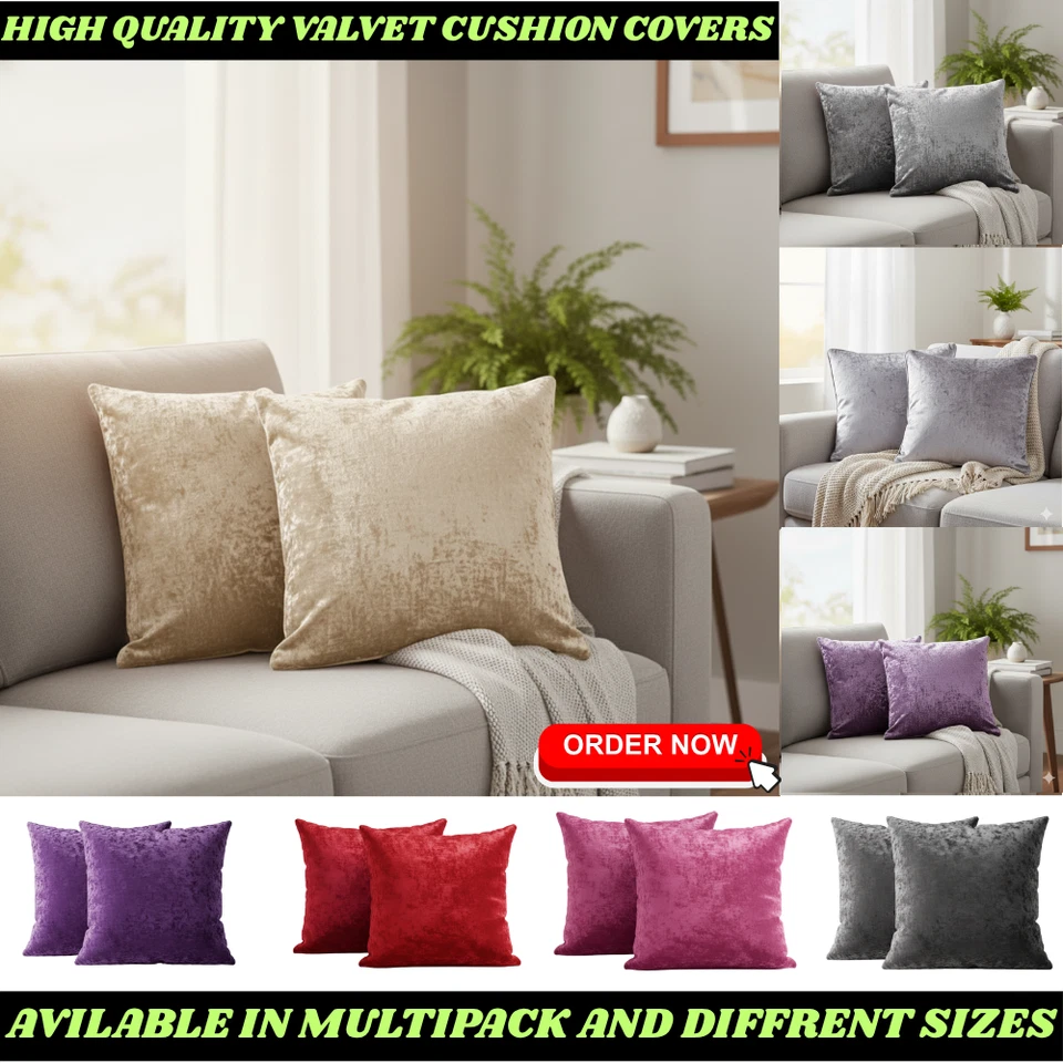 Crushed Cushion Covers or Velvet Cushions 18 x 18 Set of 2 or 4 Bed Sofa Pillows - Image 1 of 1