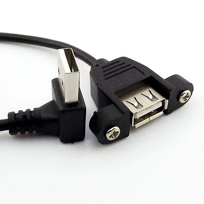 USB A Male Plug Down Angled 90 degree to USB 2.0 A Female Panel Mount Cable 25cm - Image 1 of 4