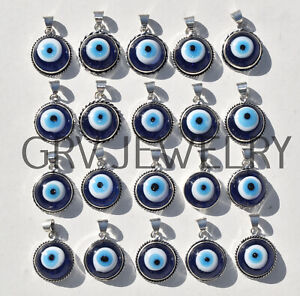 1000pcs Evil Eye Gemstone Pendants Bulk lot 925 Sterling Silver Plated WH-106