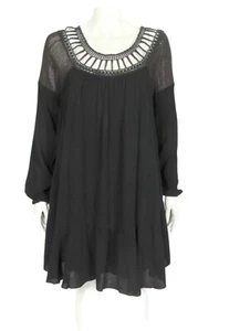 Free People Black Crochet Collar Mesh Gauze Cottagecore Boho Dress size M - 031 - Picture 1 of 7