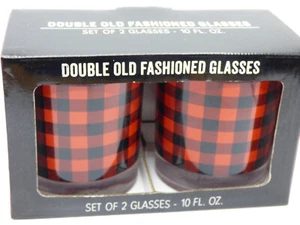 Double Old Fashioned Glasses - Set of 2 Glasses - 10 oz - Scotch Pattern - Picture 1 of 5