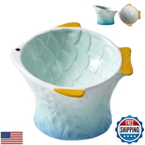 Raised Tilted Ceramic Cat Food Bowl - Cute Fish Shape Elevated Slanted Shallo - Picture 1 of 5