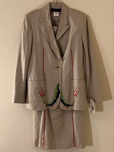 HARVE BERNARD 2 Pc Size 10 Linen Blend Jacket/Skirt Flower Embroidered. NWT - Picture 1 of 11