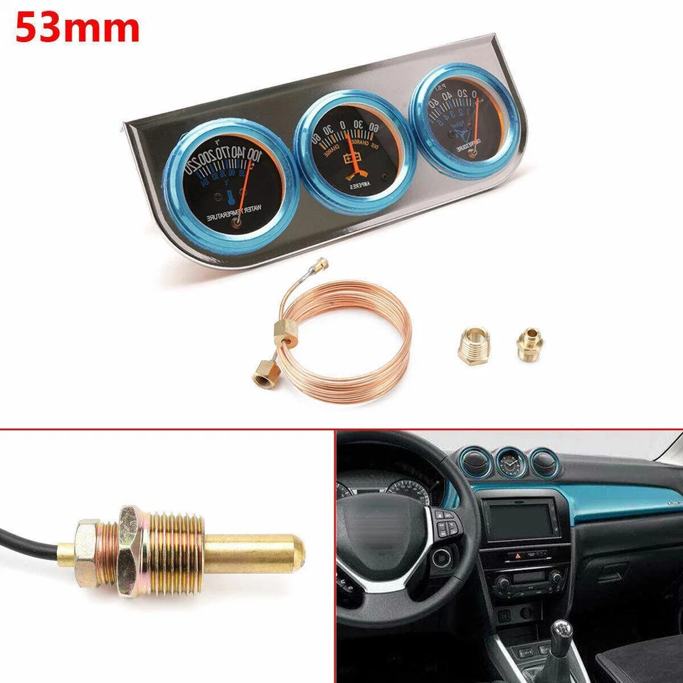 53mm Car Triple Gauge Set Kit AMP Meter Water Temp Oil Pressure 3in1 0 to 80 Psi - Image 1 of 4