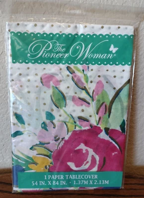 The Pioneer Woman Paper Table Cover Pink Botanical Flowers 54" x 84" NEW - Image 1 of 4