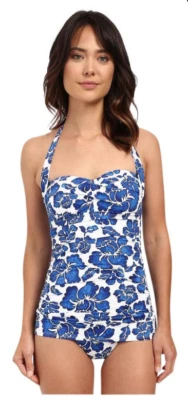 Lauren Ralph Lauren Blue White Tahitian Floral One Piece Swimsuit Size 4 L13208 - Image 1 of 2