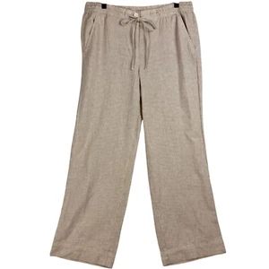 Talbots Womens Sz 12 Linen Cotton Pants Elastic Pull On Tan White Striped NWT - Picture 1 of 9