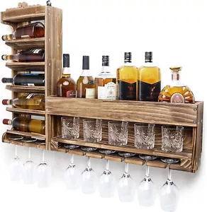 Scaffale per vino in legno da parete display barra con supporto vetro bottiglia stoviglie - Foto 1 di 13