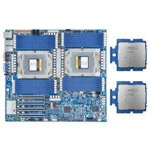 Gigabyte MZ73-LM2 + 2X AMD EPYC 9755 ZEN5 TURIN SP5 128 CORE  256 threads 2.7ghz - Afbeelding 1 van 7