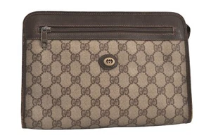 Authentic GUCCI Vintage Clutch Hand Bag Purse GG PVC Leather Brown Junk 4176M - Picture 1 of 10
