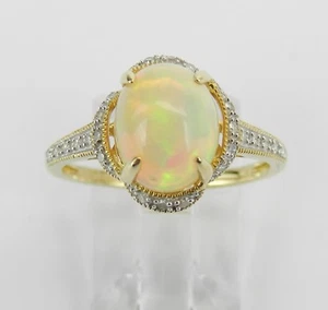 Gelbgold Diamant und Opal Halo Versprechen Verlobungsring Größe 7,25 Oktober Edelstein - Bild 1 von 6