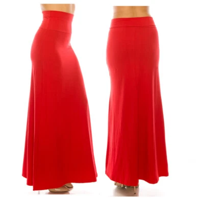 Saia maxi longa feminina – casual dobrável elástica cintura_macia_saia alargada - Imagem 1 de 3