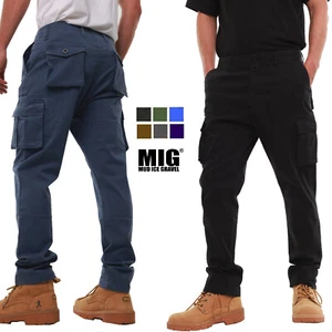 Mens MIG Stretch Cotton Slim Fit Cargo Work Trousers Size 30 to 42 - Picture 1 of 30