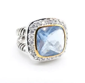 EXQUISITO Anillo Cuadrado Cristal Topacio Azul Claro Grueso Chapado en Oro 18kt - Imagen 1 de 4