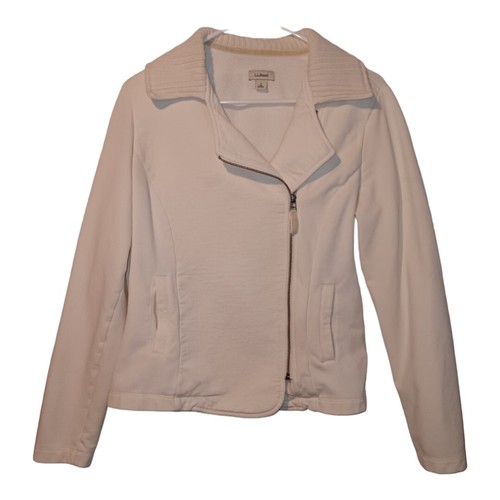 OFF WHITE Cardigan giacca moto vintage LL Bean Off bianco maglione zip davanti maglia colletto piccolo