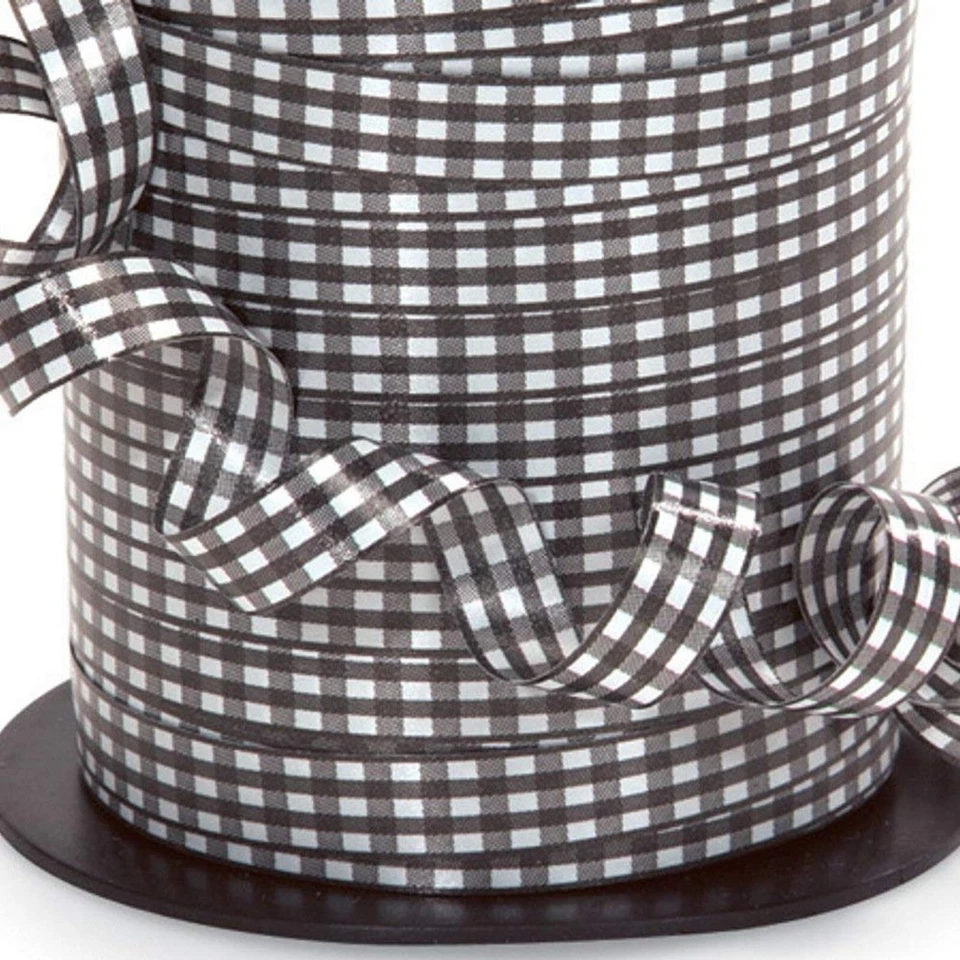 Black and White Checkered Gingham Curling Ribbon - 3/8" Wide x 250 Yds (acv226) - Image 1 of 1