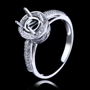 10k White Gold Fine Classic Jewelry Ring Round 6mm Semi Mount 0.37ct Diamonds - Picture 1 of 12