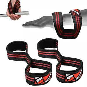FIGURE 8 LIFTING STRAPS GYM BAR DEADLIFT FITNESS WEIGHT LIFTING POWERLIFTING - Picture 1 of 7