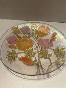 Piatto in vetro vintage papaveri dipinto a mano floreale 11", Hollywood - Foto 1 di 5