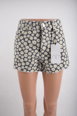 Pantalones Cortos Zara Mujer Margarita Floral Corte EU 38 US 6 Negro Amarillo Denim 0327/003 Foto 1 de 4