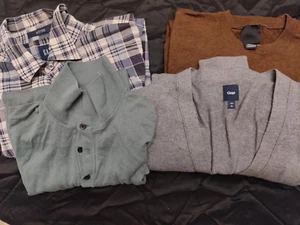 Gap Mens Light Brown Sweater 6 Button Cotton XL Pockets Lounge Comfy - Picture 1 of 5