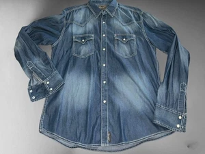 Wrangler Retro Premium Western Shirt Blue Denim Pearl Snap Long Sleeve Sz L - Picture 1 of 7