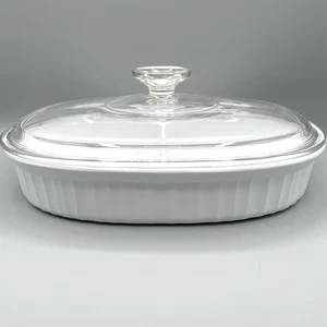VTG CorningWare Divided Oval Casserole MC-6-B/F-6-B 1.8L Pyrex Lid French White - Picture 1 of 18