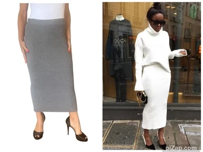 ZARA FALDA LARGA GRIS ACANALADA DE PUNTO GRANDE 5536/001 TIRAR ON BODYCON MIDI PULL ON Foto 1 de 4