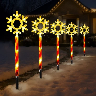 JUST FOR CHRISTMAS Christmas Path Lights Pre-Lit Snowflake 8 Modes 45 LEDs Xmas Decoration 5PK
