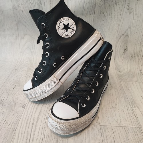 STIVALI CONVERSE LIFT PLATFORM HI TOP IN PELLE NERA SCARPE CHUCK TAYLOR DONNA UK 5