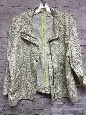 Chaqueta Chico’s Mujer Estampado Leopardo Blanco Tostado Cremallera Snap Talla 3P Petite Foto 1 de 4