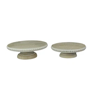 Set 2 Alzate Rotonde in Legno Lavato Bianco Espositore Decorativo Vassoio Servizio Decorazione - Foto 1 di 6