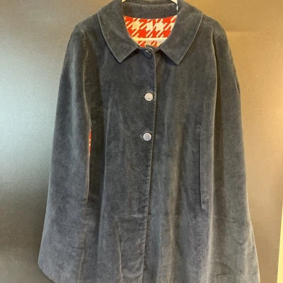 Vtg 60-70's Blue Cape Poncho Coat Jacket Women M/Lrg Red Houndstooth Lined Mod - Image 1 of 4