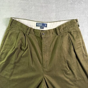 VTG Polo Ralph Lauren Hammond Pants Pleated Chinos Olive Green 36x34 Singapore - Picture 1 of 11