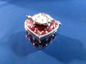 Bejeweled Tiny Little Turtle Hinged Metal Enameled Crystal Trinket Box - Picture 1 of 10