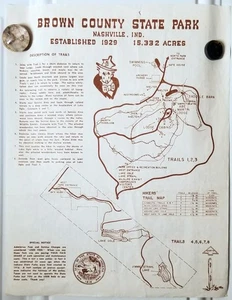 Dos (2) volantes de mapa de carretera y senderismo de colección de Brown County Indiana State Park de la década de 1970 originales - Imagen 1 de 4
