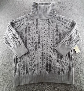 St Johns Bay Sweater Womens Plus 1X Gray Turtle Neck Cable Knit Fisherman NWT - Picture 1 of 11