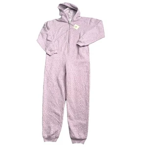 Fabletics Forever Fleece Hooded One Piece Womens Small Purple Leopard Print New - Picture 1 of 15