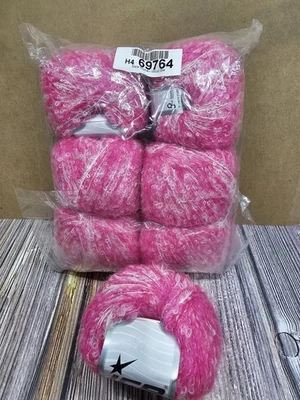 Fio de mohair/lã loopy Ice Yarns, rosa quente/branco, lote de 7 (165 jardas cada) #69764 - Imagem 1 de 4