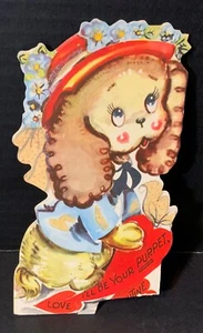 VTG Valentine Card Anthropomorphic Puppy Dog “I’ll Be Your PUP-pet, Valentine” - Picture 1 of 2