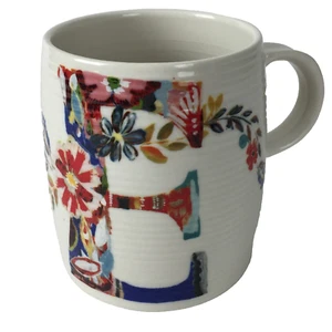 Anthropologie Starla Halfmann Designer Floral Monogram “E” Coffee Cup Mug NEW - Picture 1 of 7