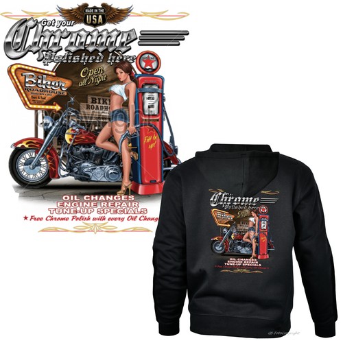 SACAI Felpa biker con cappuccio moto retrò design negozio garage classico *4319 nero