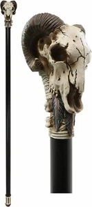 Ebros Gothic Tribal Ram Horned Skull Decorative Prop Cosplay Walking Cane 38"H - Picture 1 of 7